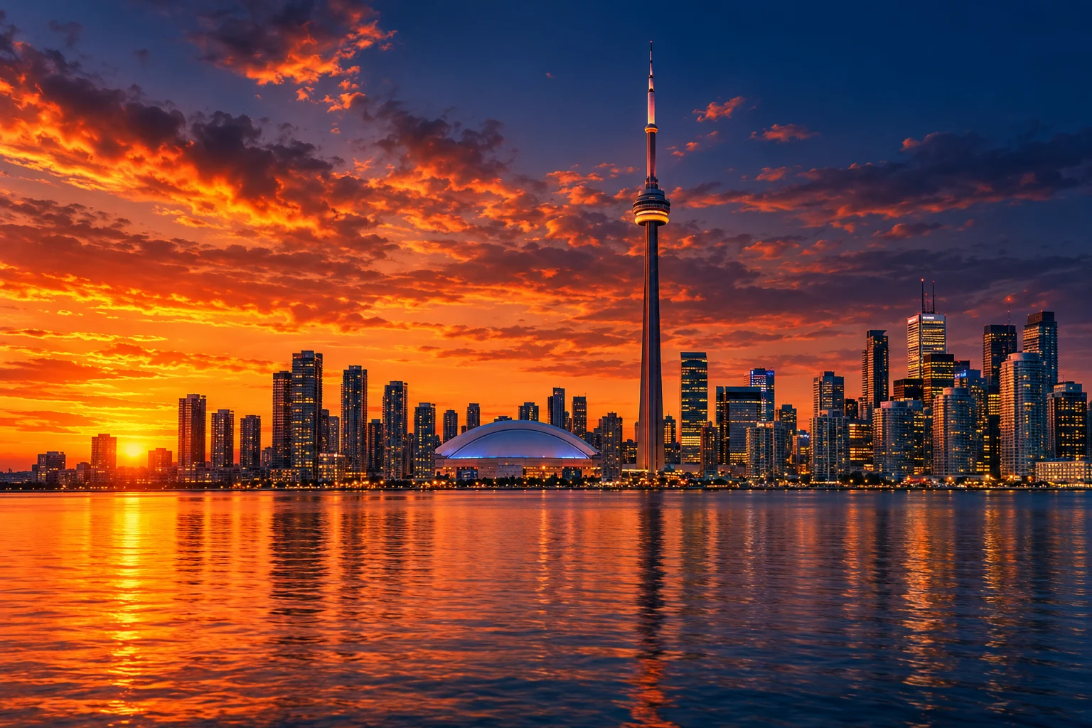 Toronto et la tour CN au coucher du soleil